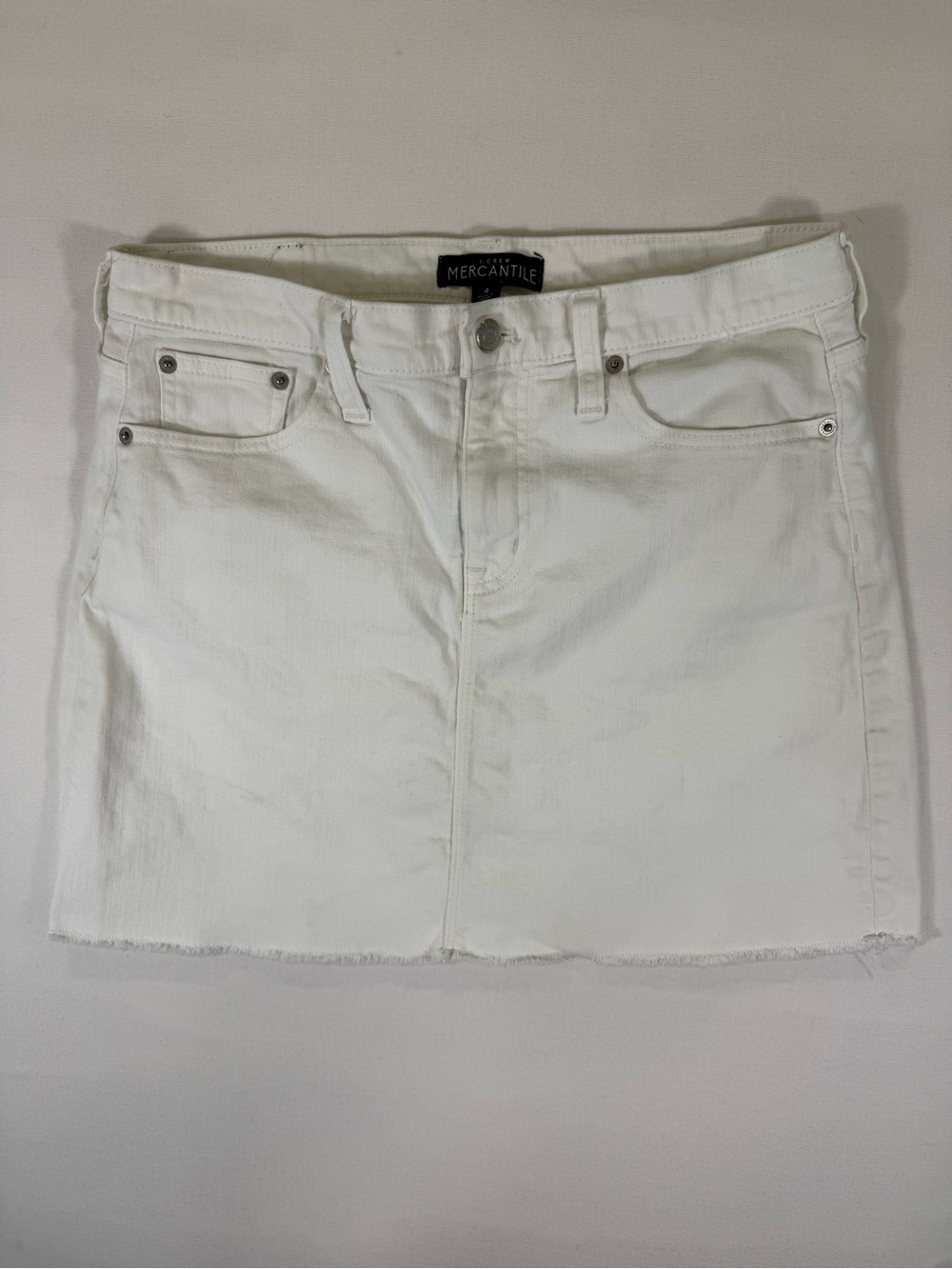 J. Crew White Denim Mini Skirt with Raw Hem